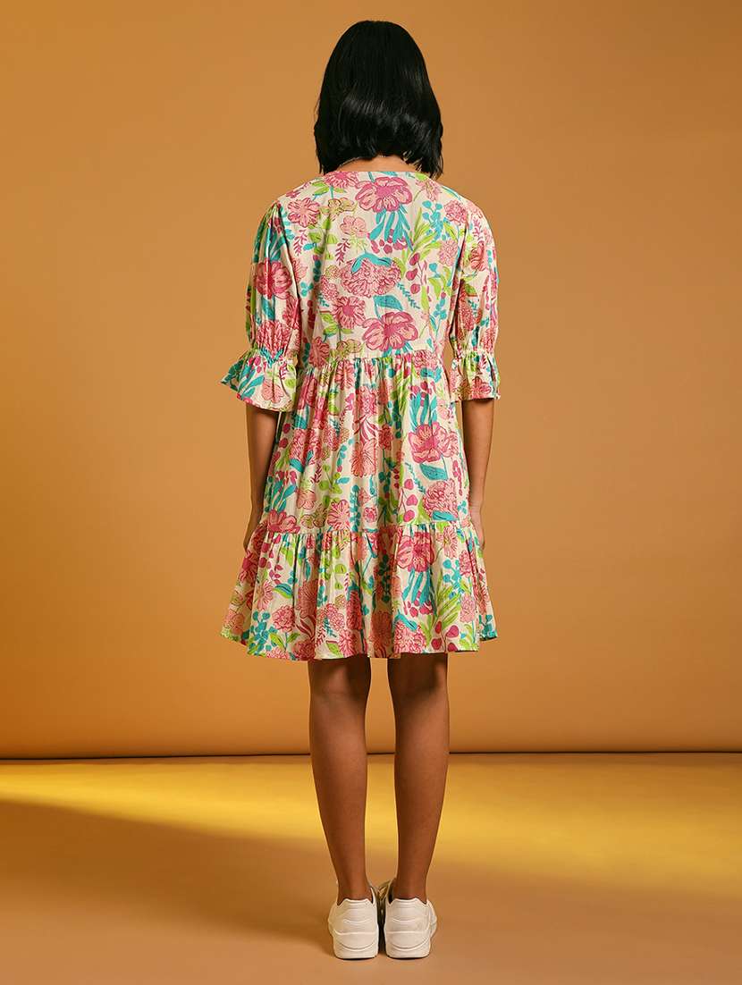 women floral printed v neck tiered dress - 21873786 - Standard Image - 3