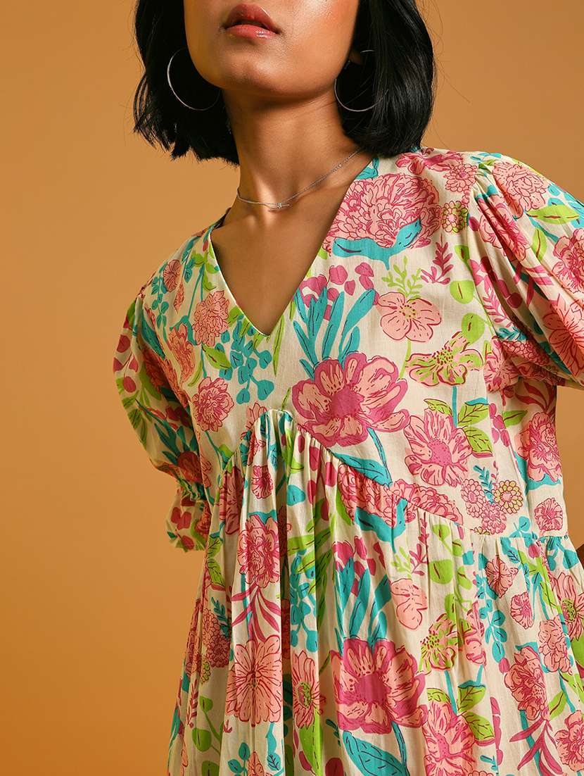 women floral printed v neck tiered dress - 21873786 - Standard Image - 5