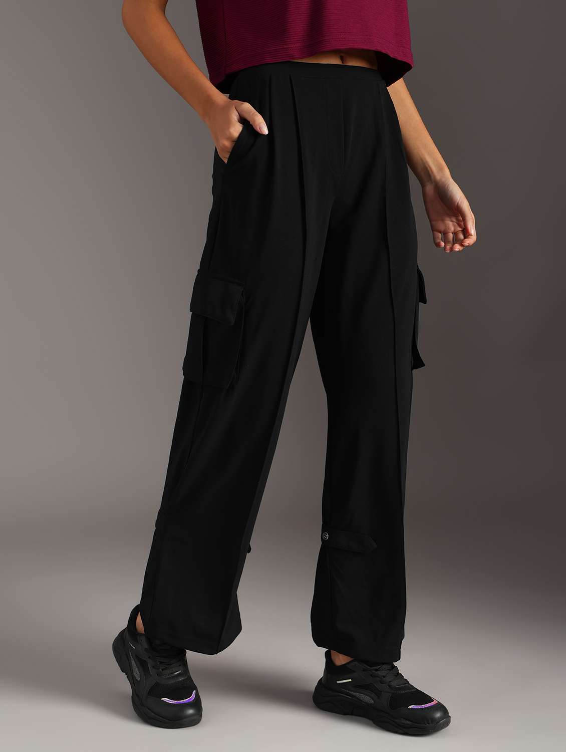 women solid mid rise relaxed fit cargo - 21873790 -  Standard Image - 3