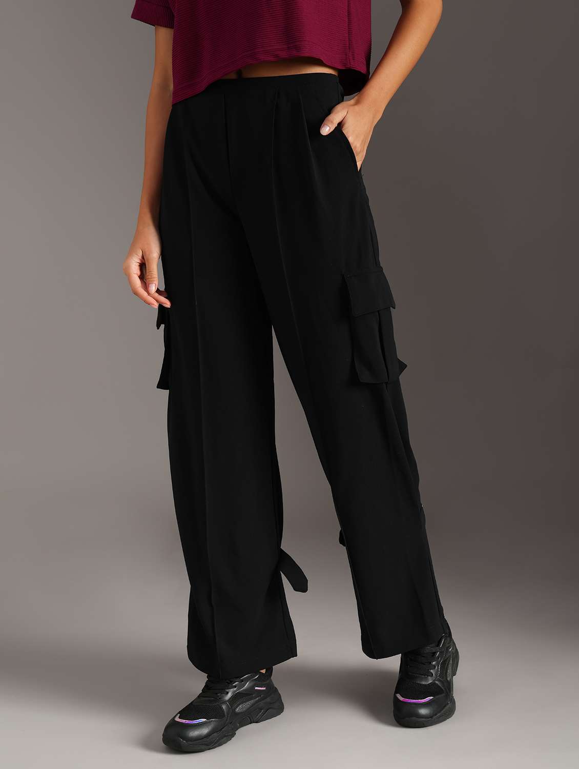 women solid mid rise relaxed fit cargo - 21873790 -  Standard Image - 5