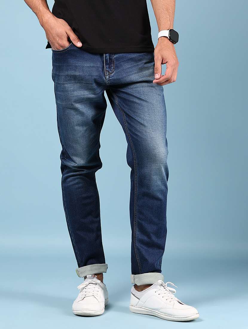 men solid mid rise slim fit jean