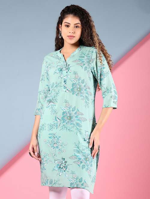 women floral printed mandarin neck straight kurta - 21873821 - Standard Image - 0