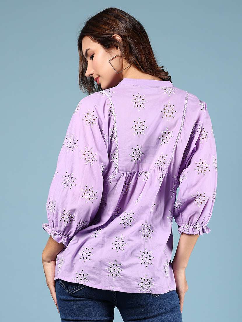 women lavender three quarter sleeve top - 21873828 -  Standard Image - 3
