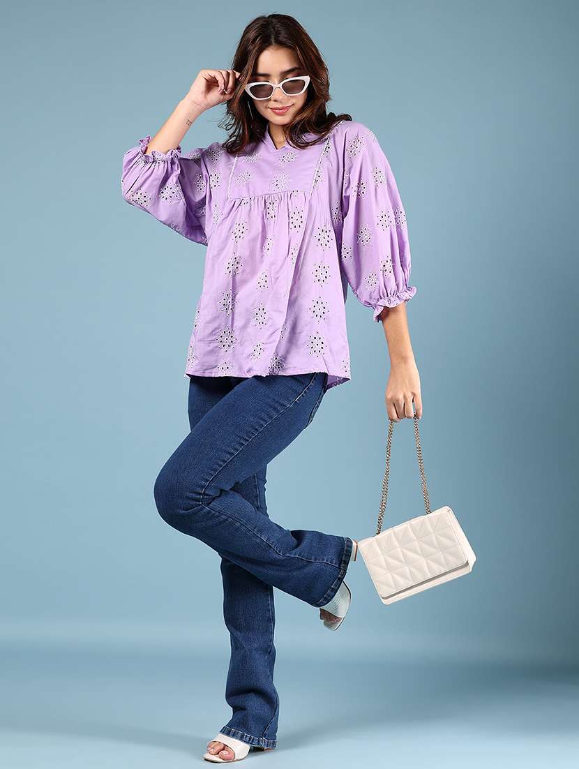 women lavender three quarter sleeve top - 21873828 -  Standard Image - 5