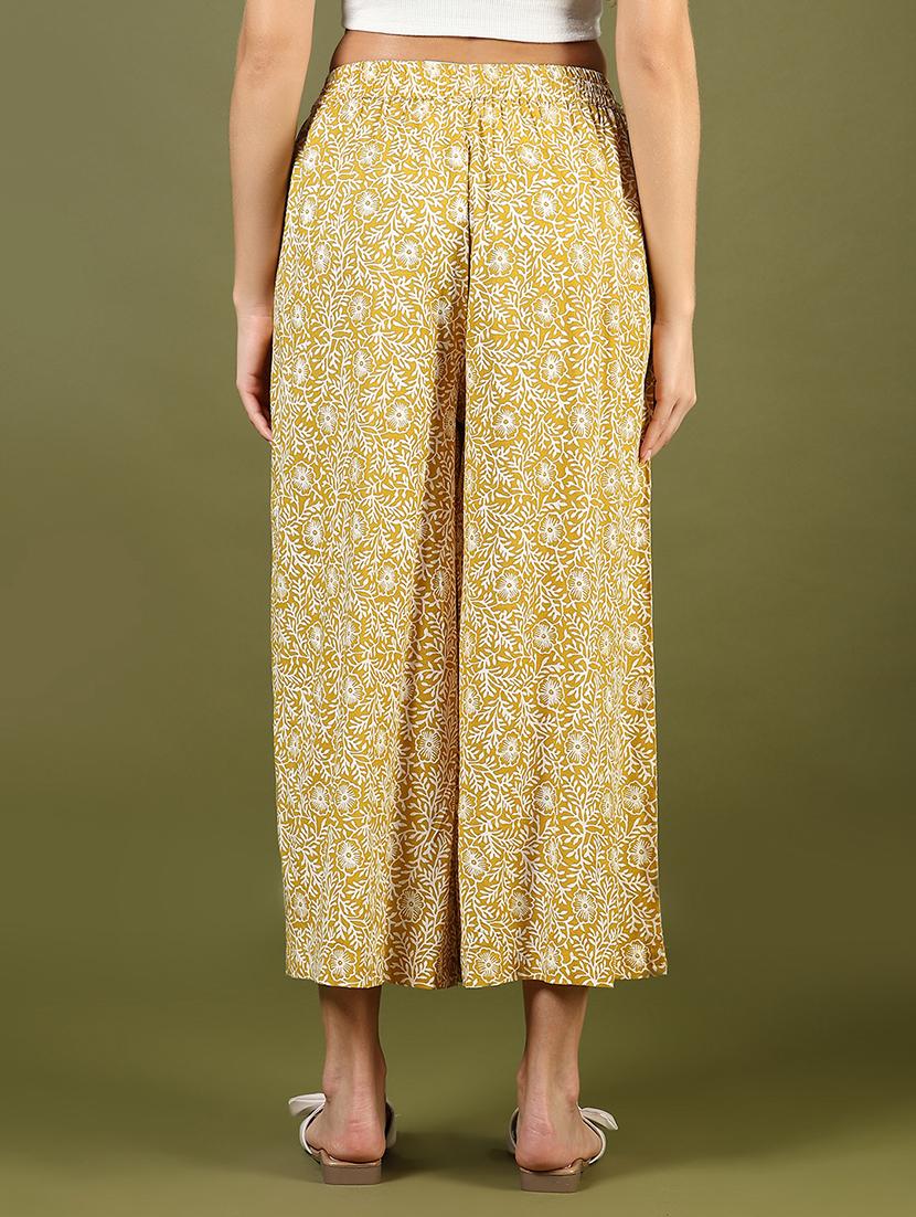 women yellow printed mid rise palazzo - 21873840 - Standard Image - 3