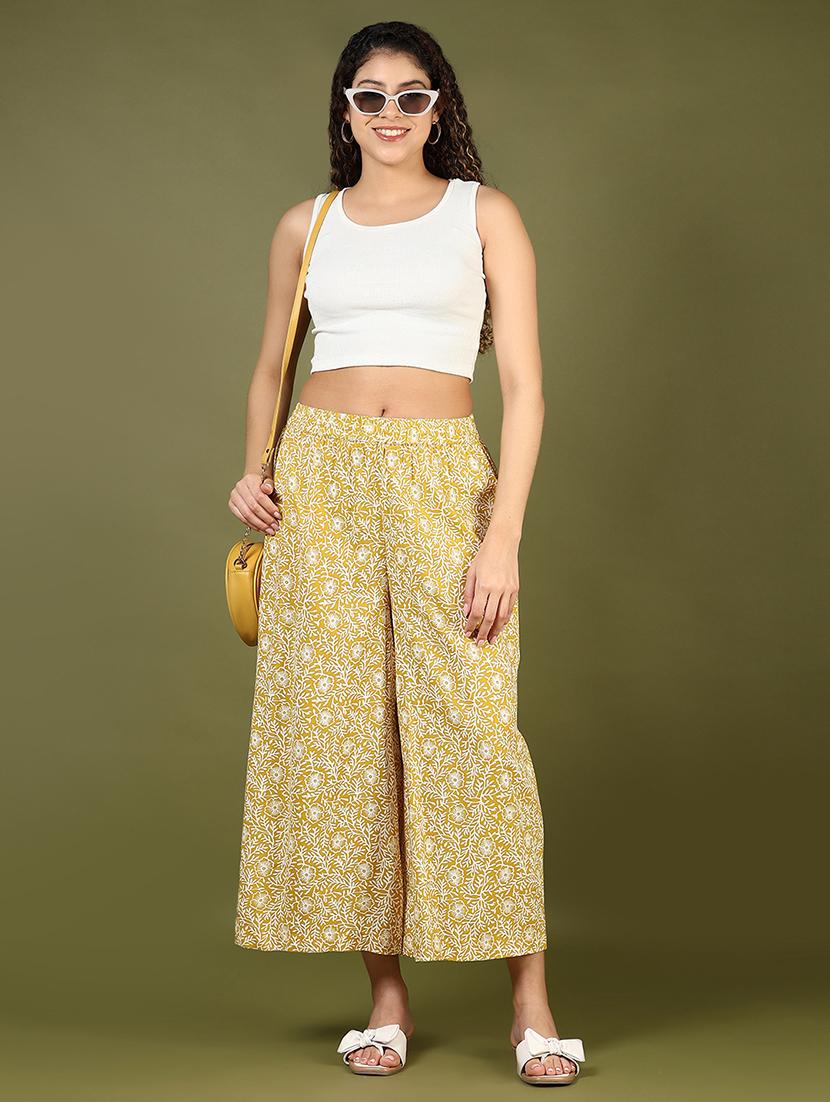 women yellow printed mid rise palazzo - 21873840 - Standard Image - 5