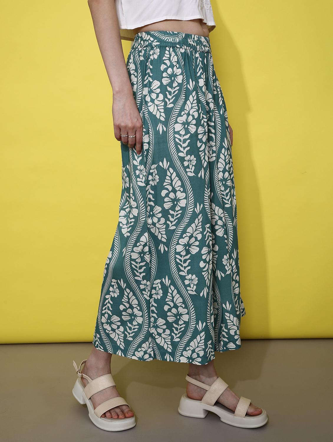 women off white floral printed mid rise palazzo - 21873841 - Standard Image - 3