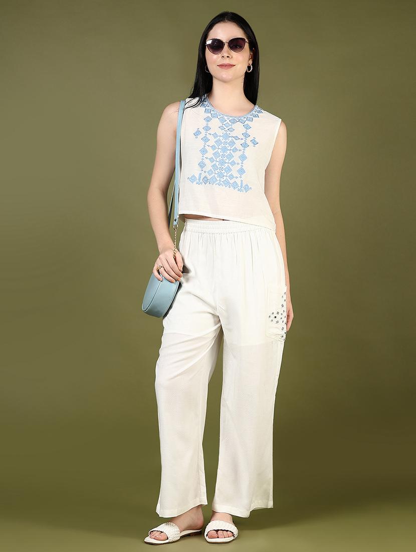 women cream embroidered sleeveless crop top - 21873846 - Standard Image - 5