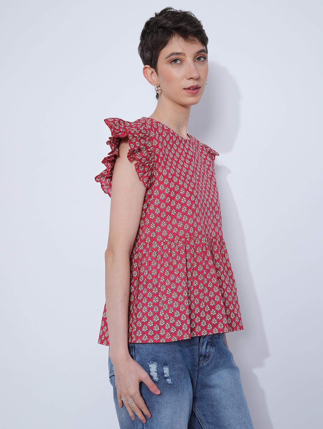 women red printed round neck top - 21873847 - Standard Image - 3