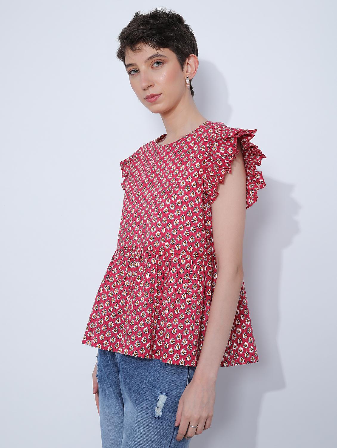 women red printed round neck top - 21873847 - Standard Image - 5