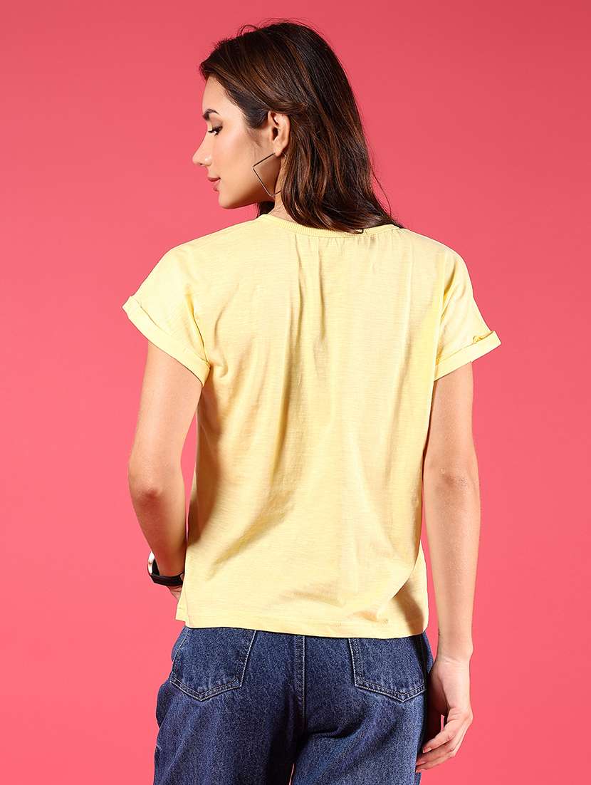 women yellow solid round neck t-shirt - 21873869 -  Standard Image - 3