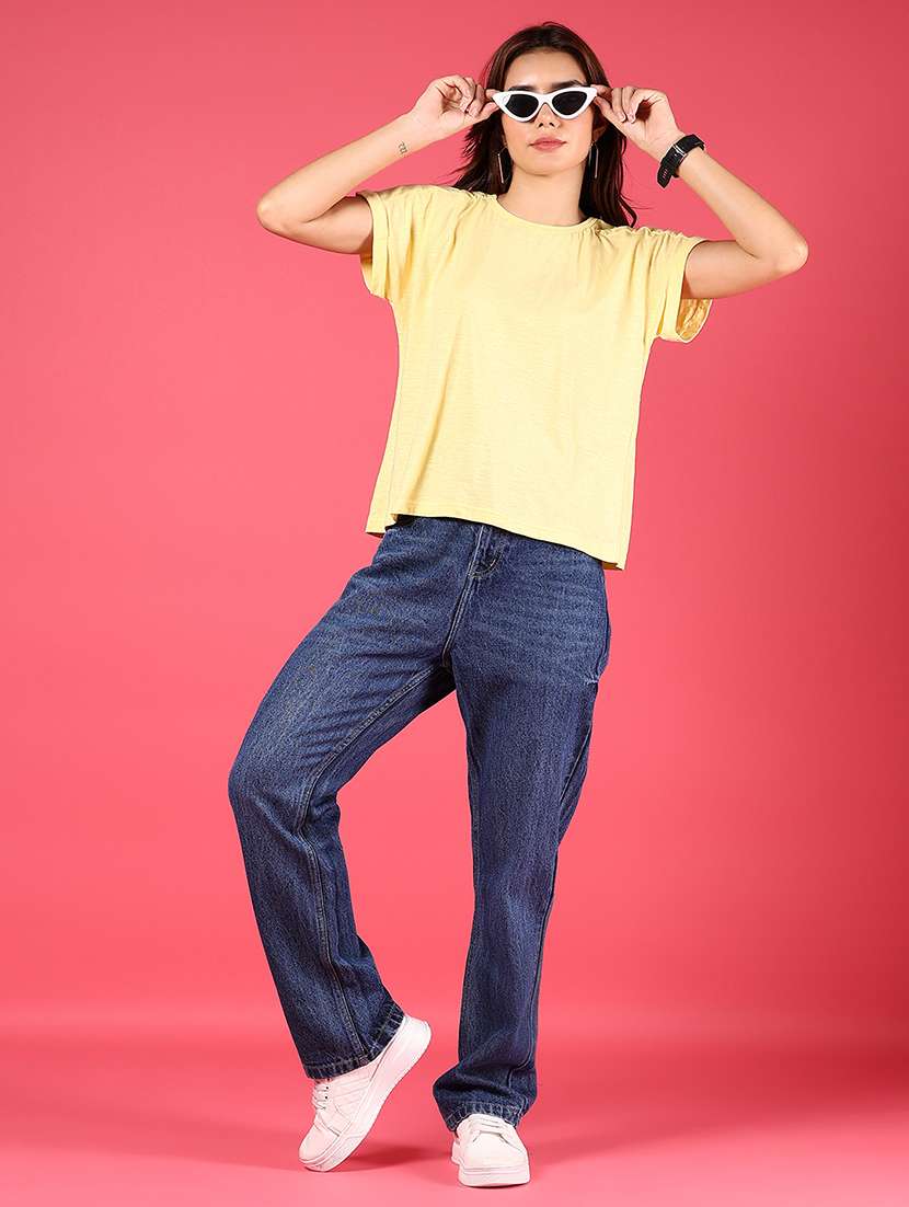 women yellow solid round neck t-shirt - 21873869 -  Standard Image - 5