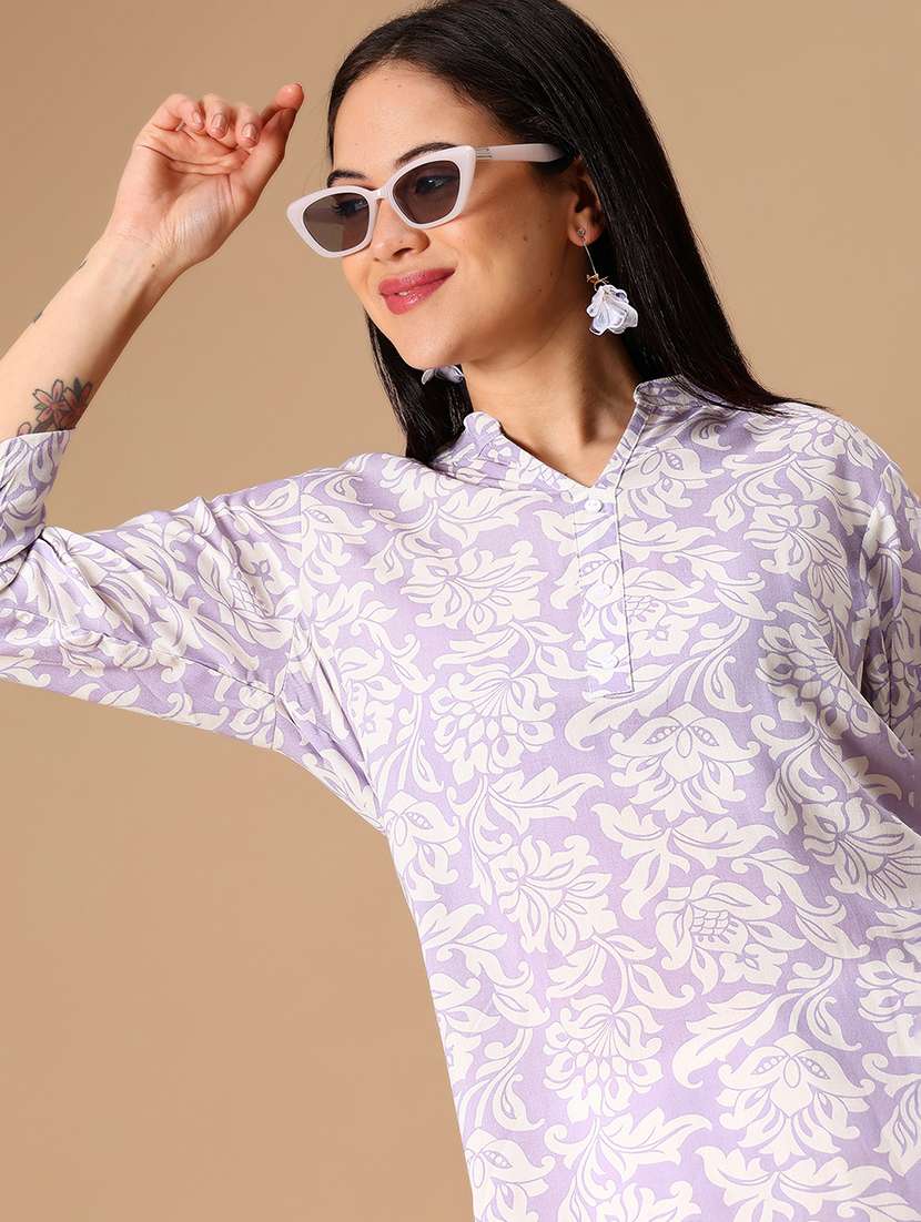 women printed mandarin neck straight kurti