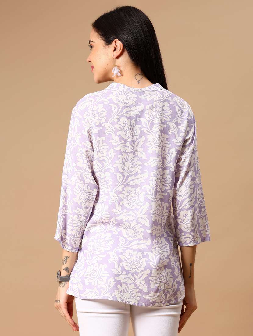 women printed mandarin neck straight kurti - 21873888 -  Standard Image - 3