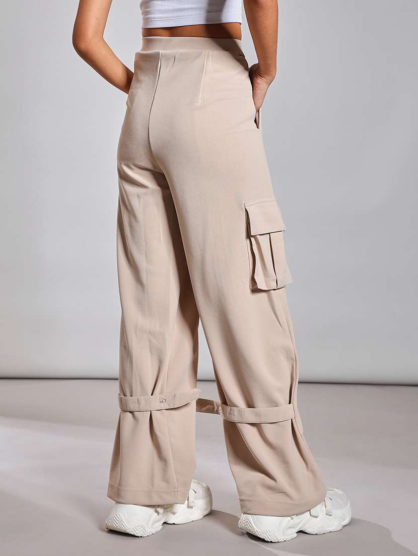 women solid high rise relaxed fit cargo - 21873901 -  Standard Image - 3