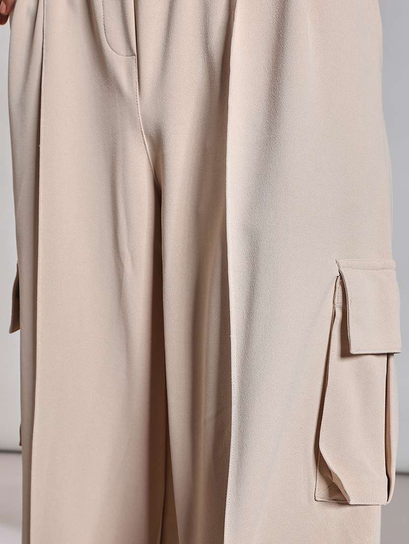 women solid high rise relaxed fit cargo - 21873901 -  Standard Image - 5