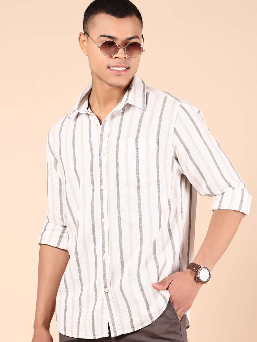 men striped long sleeve regular fit casual shirt