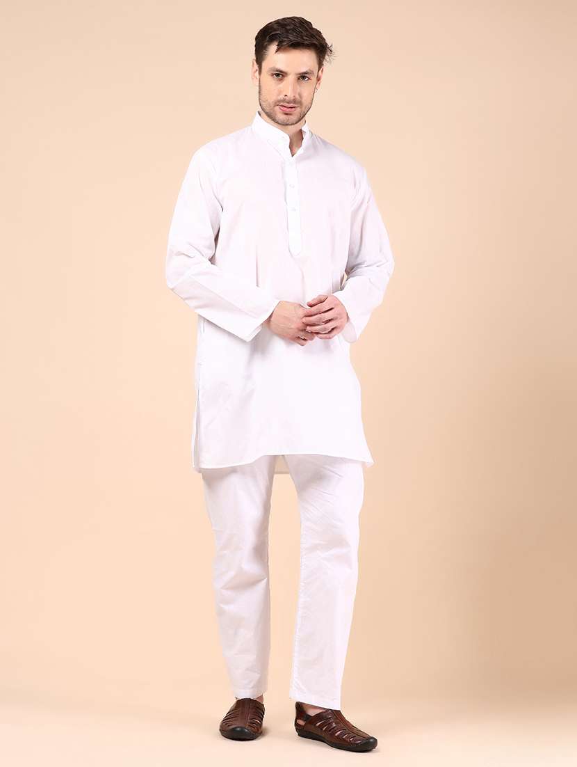 men solid long sleeve kurta and pyjama set