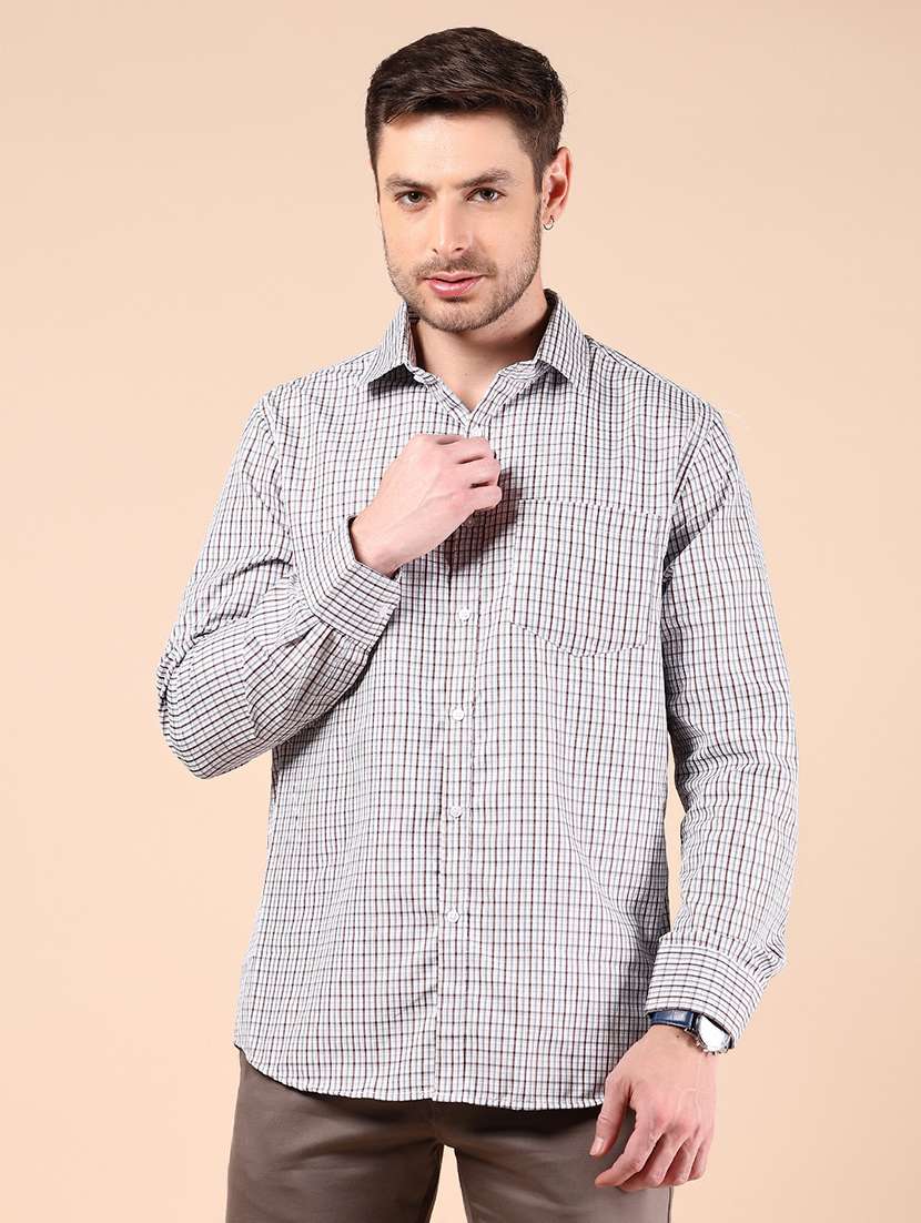 men checkered long sleeve formal shirt
