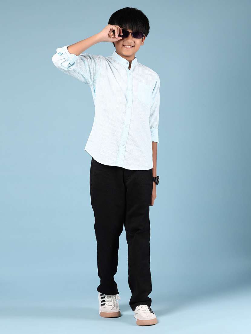 boys solid mandarin neck long sleeve shirt - 21873995 -  Standard Image - 5