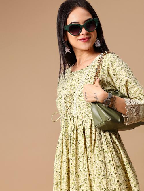 women floral print three quarter sleeve flared kurti - 21874009 -  Standard Image - 0