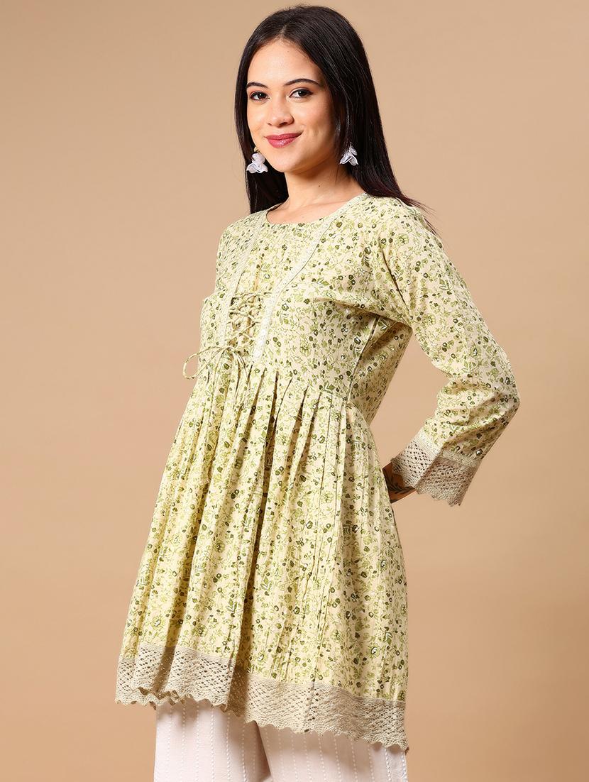 women floral print three quarter sleeve flared kurti - 21874009 - Standard Image - 3