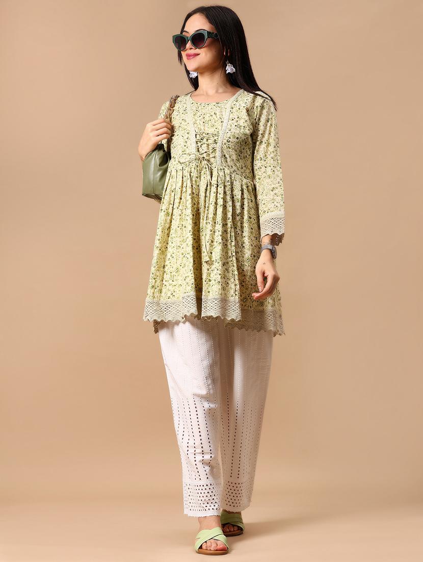 women floral print three quarter sleeve flared kurti - 21874009 - Standard Image - 5