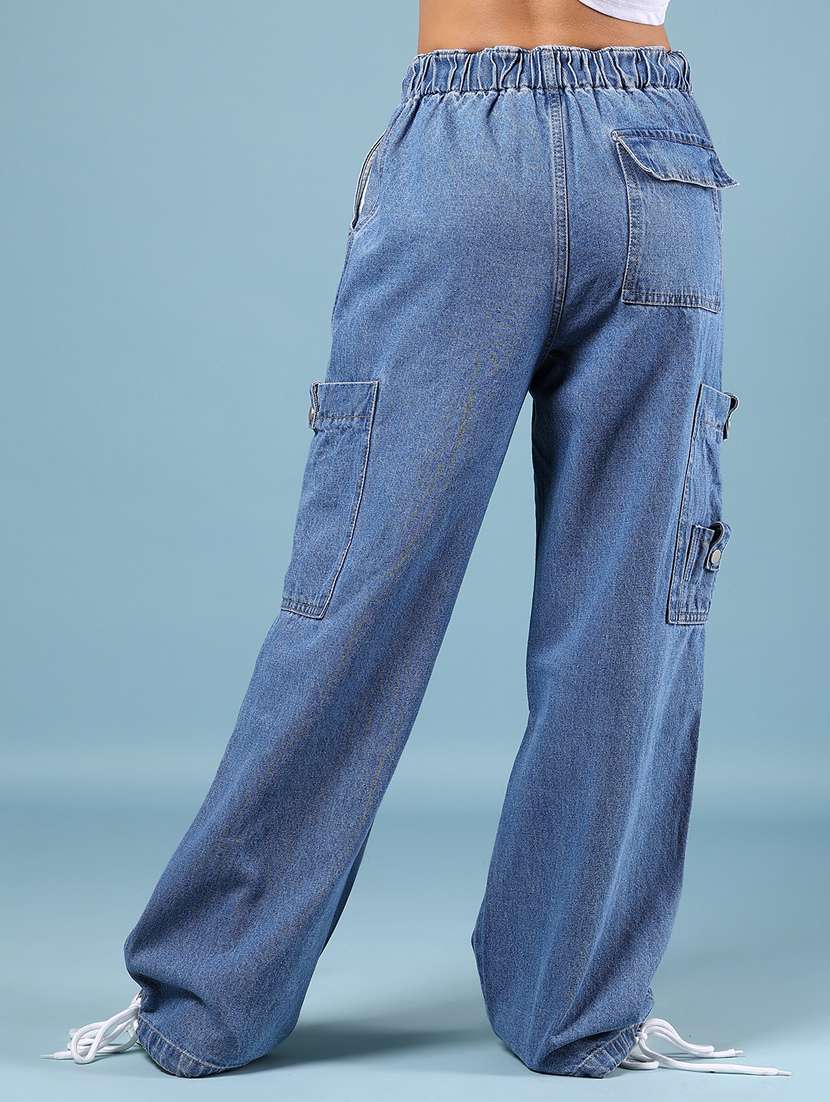 women solid mid rise baggy cargo - 21874061 -  Standard Image - 3