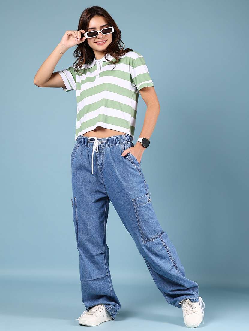 women solid mid rise baggy cargo - 21874061 -  Standard Image - 5