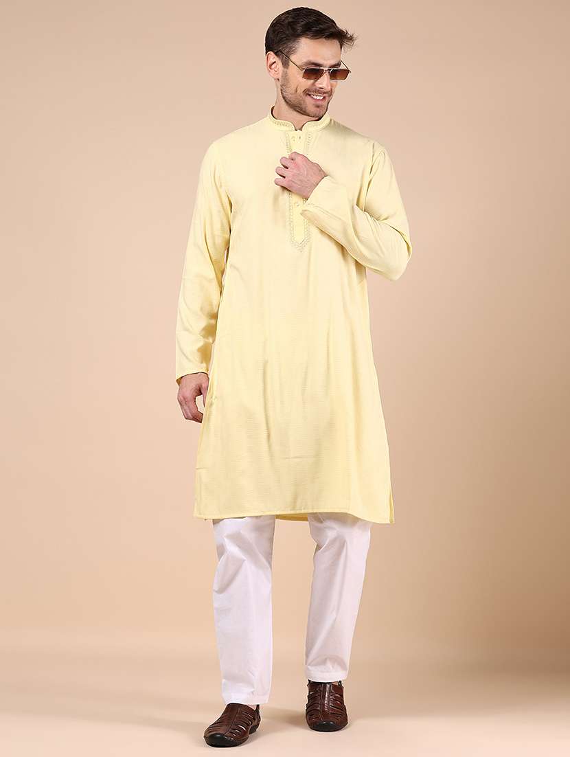 men solid long sleeve kurta and pyjama set