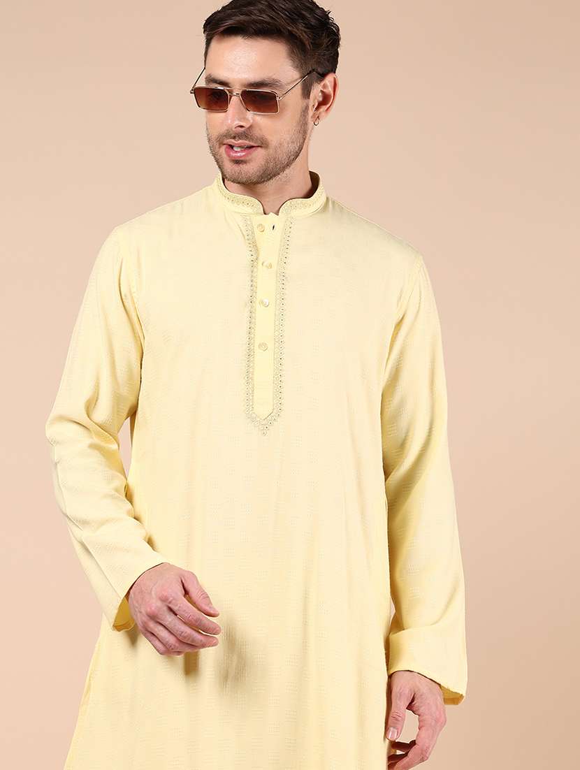 men solid long sleeve kurta and pyjama set - 21874076 -  Standard Image - 3