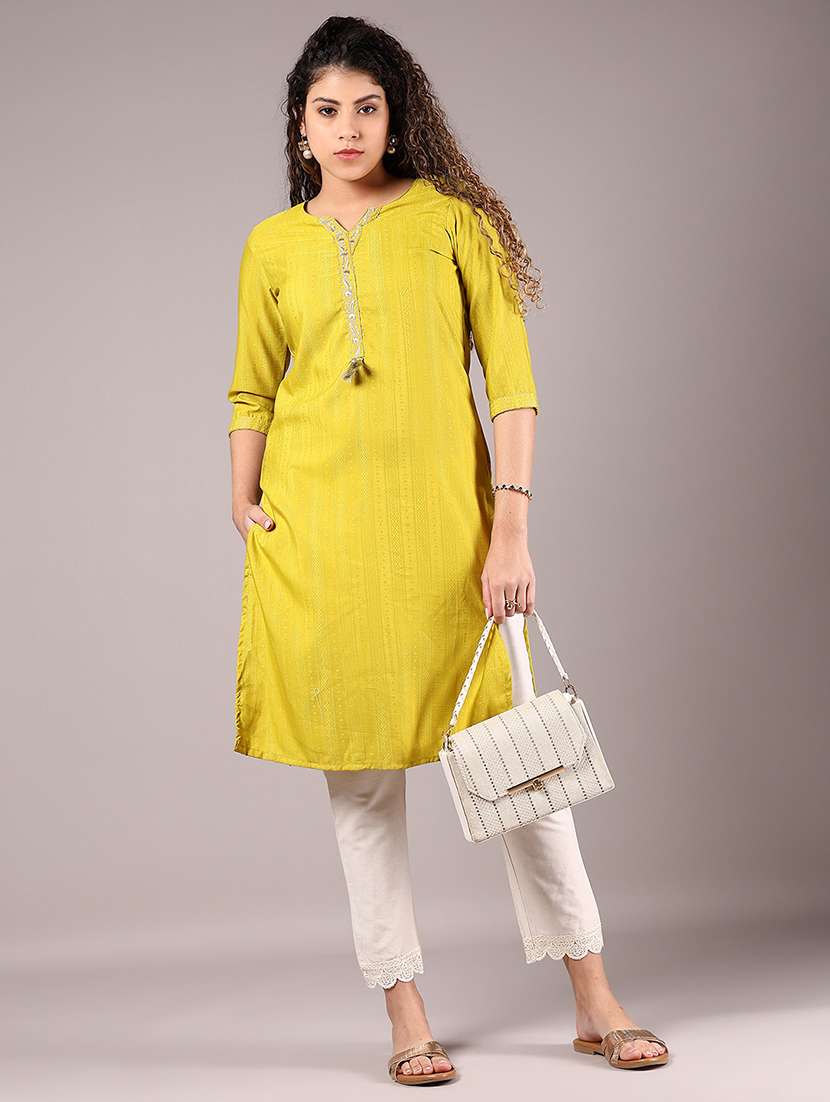 women three quarter sleeve straight kurta - 21874077 - Standard Image - 5