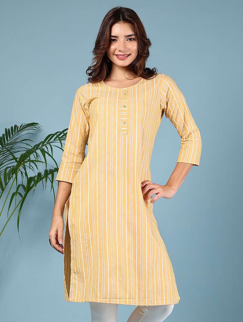 women striped round neck straight kurta - 21874110 -  Zoom Image - 0