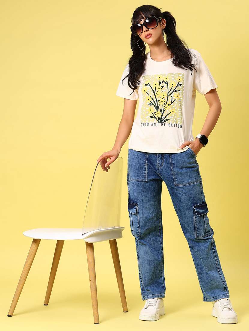 women blue solid mid rise regular fit cargo - 21874124 -  Standard Image - 5