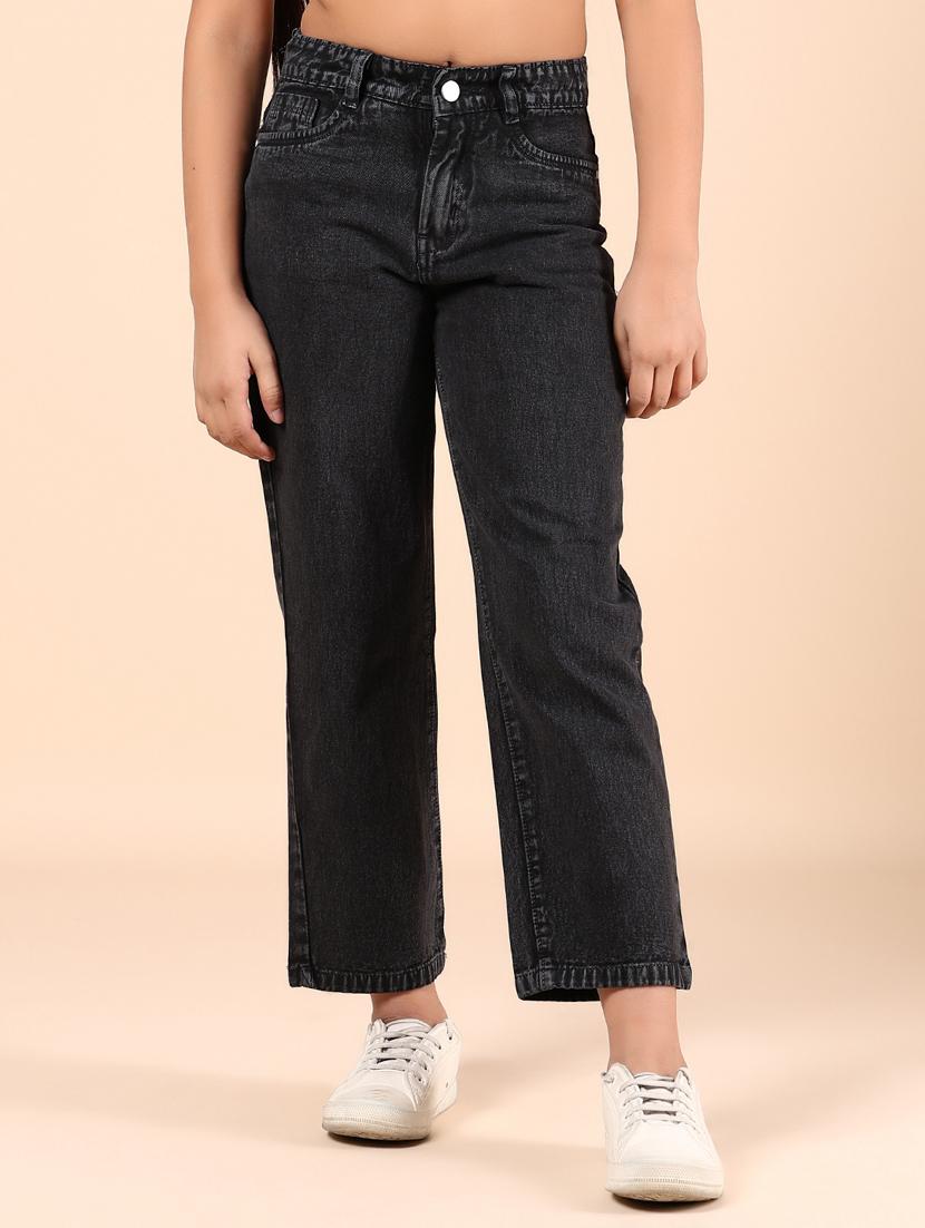 girls black denim plain straight  jean