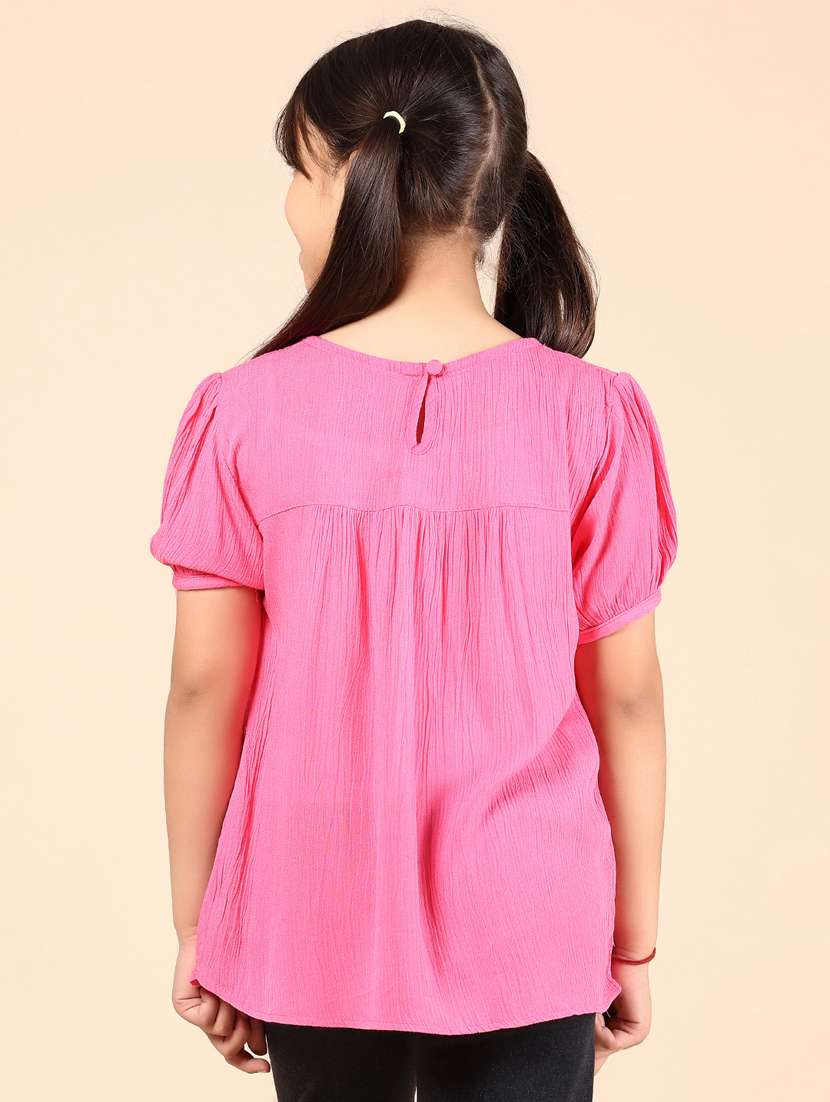 girls pink embroidered round neck top - 21874152 -  Standard Image - 3