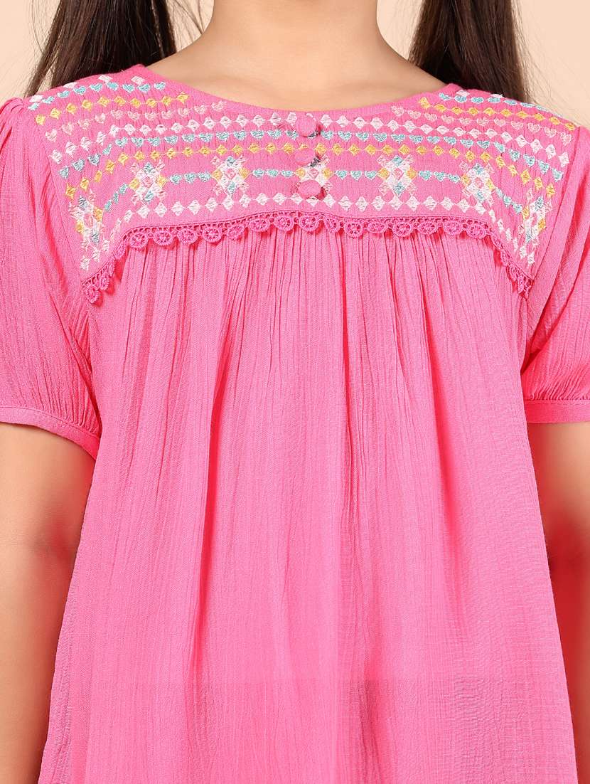 girls pink embroidered round neck top - 21874152 -  Standard Image - 5