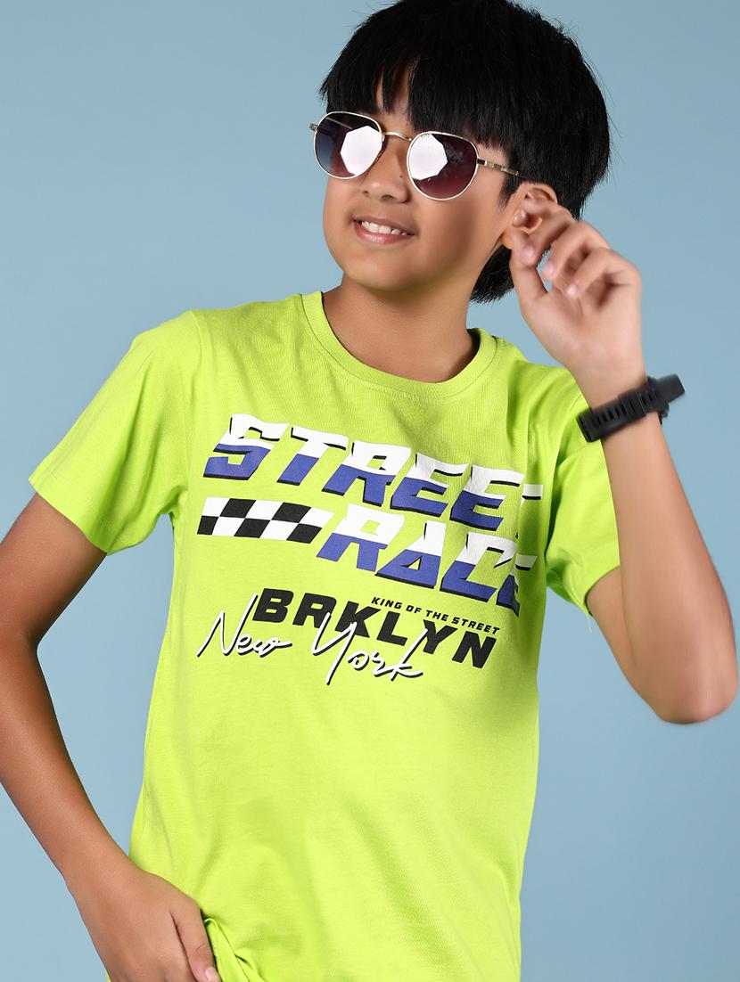 boys lime printed round neck t-shirt - 21874186 - Zoom Image - 0