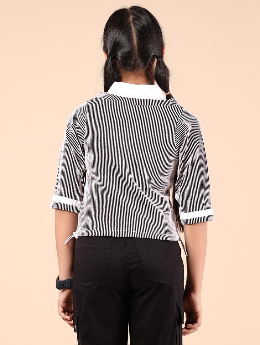 girls striped three quarter sleeve top - 21874201 - Standard Image - 3