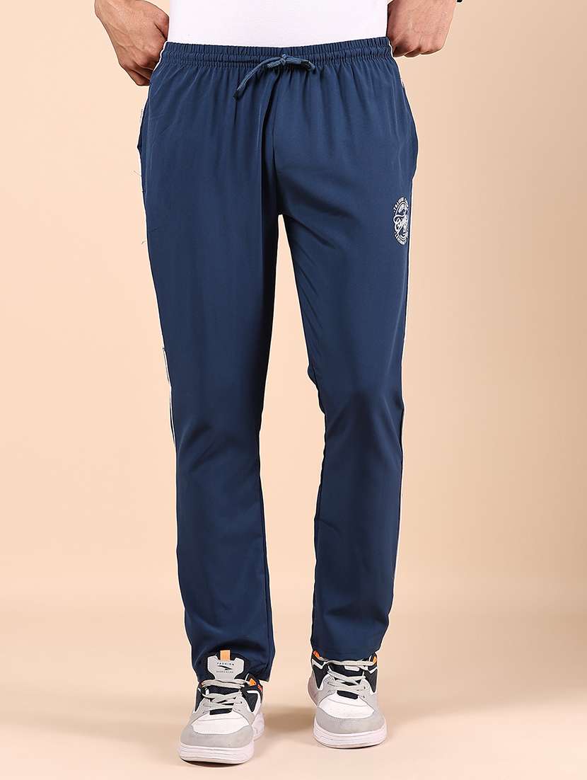 women blue mid rise full length track pant