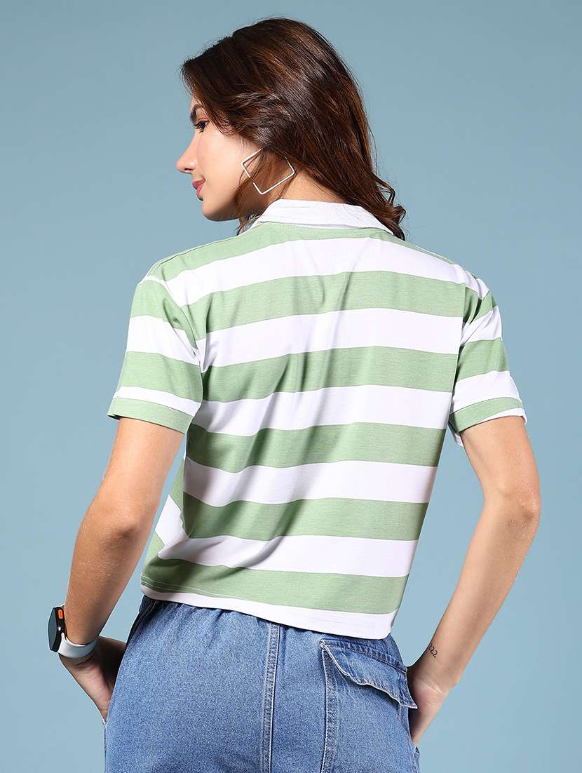 women striped short sleeve crop t-shirt - 21874232 - Standard Image - 3