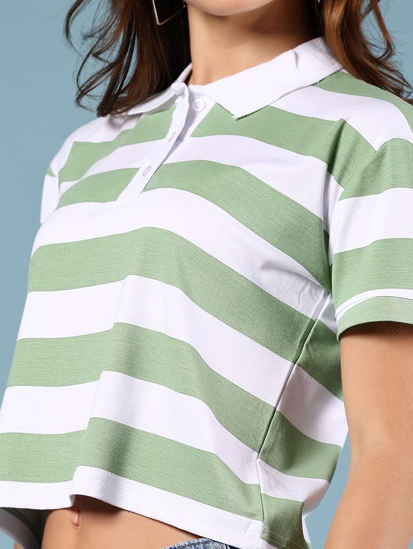 women striped short sleeve crop t-shirt - 21874232 - Standard Image - 5