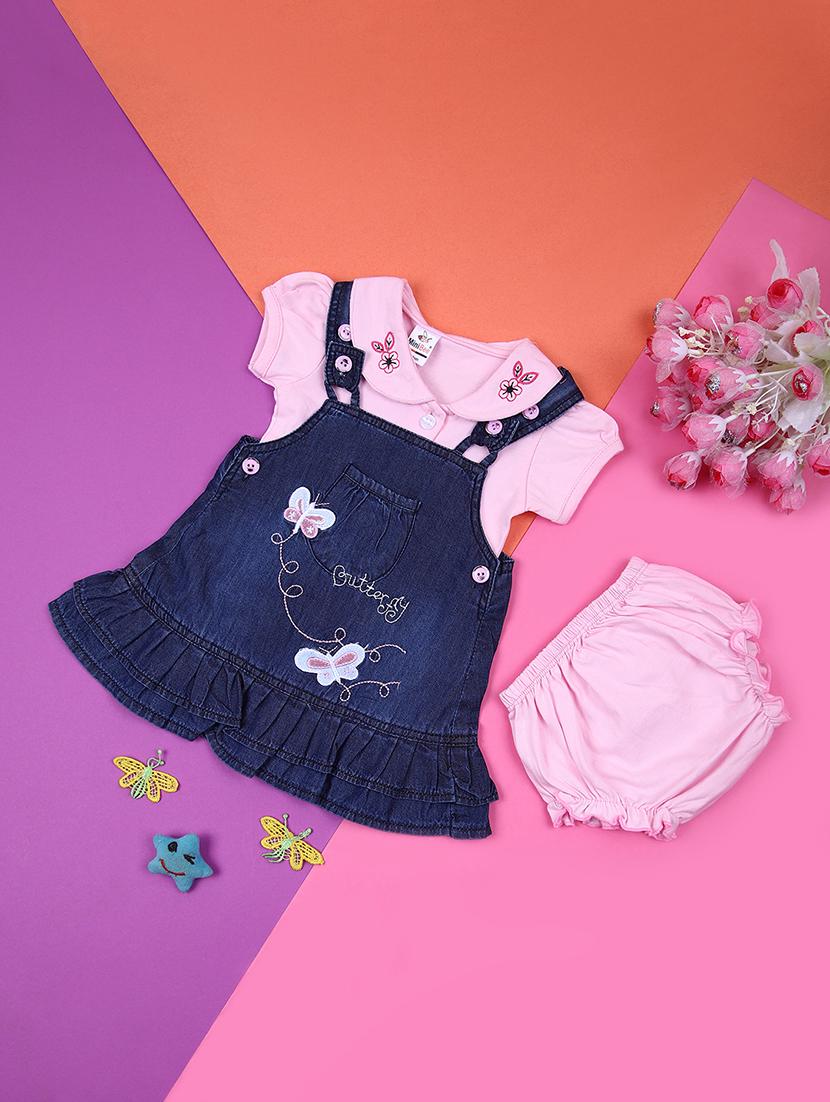 girls pink embroidered dungaree sith bloomer set - 21874251 - Zoom Image - 0