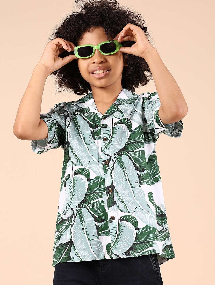 boys green printed short sleeve shirt