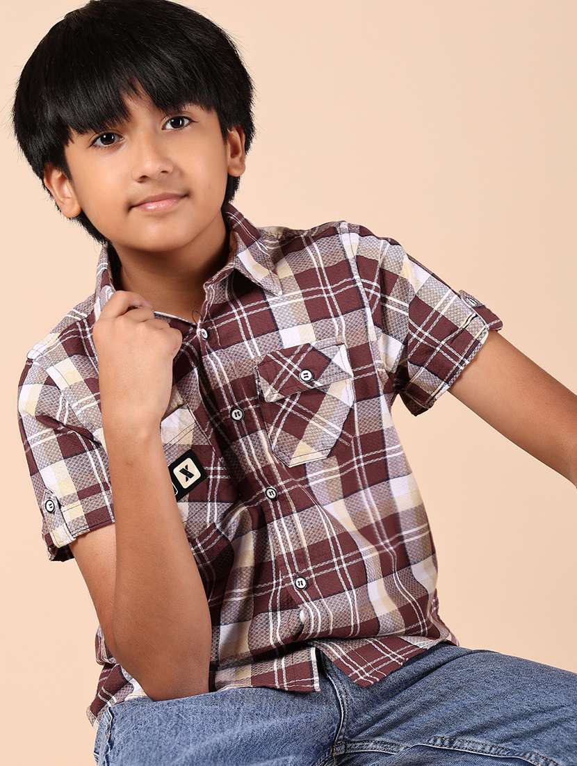 boys checkered short sleeve casual shirt - 21874285 -  Zoom Image - 0