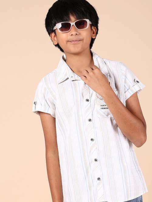 boys white striped short sleeve casual shirt