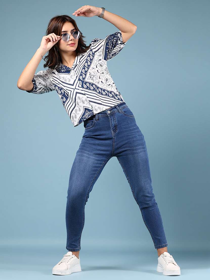 women printed puff sleeve shirt style top - 21874320 - Standard Image - 5
