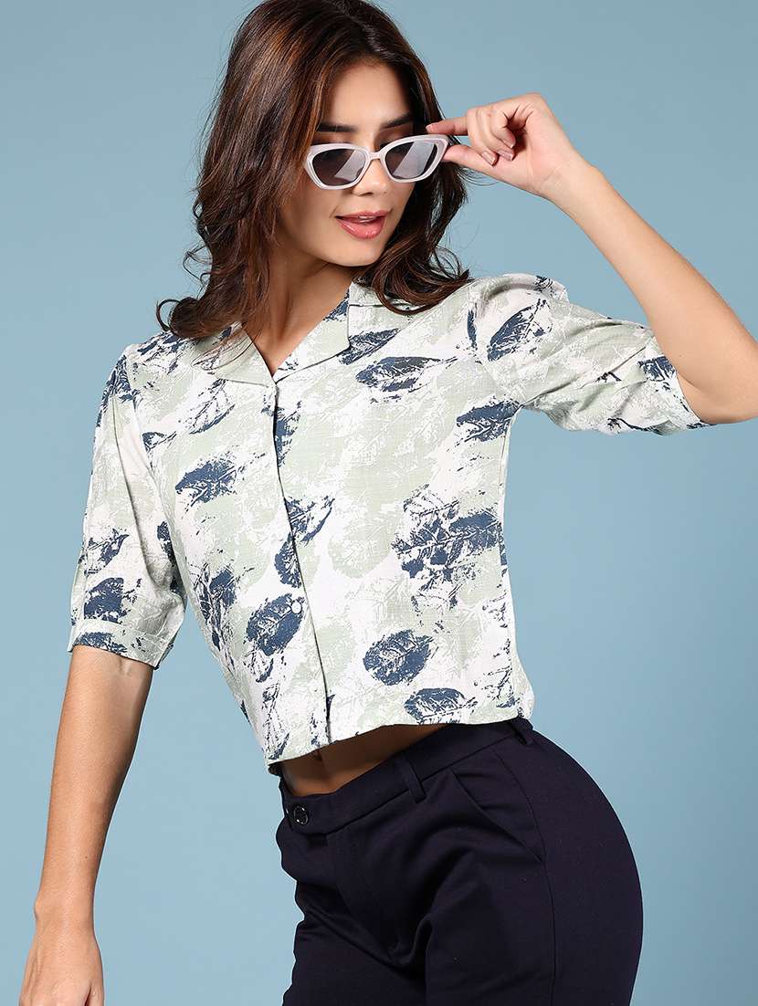 women neo mint printed elbow sleeve crop top - 21874321 - Zoom Image - 0