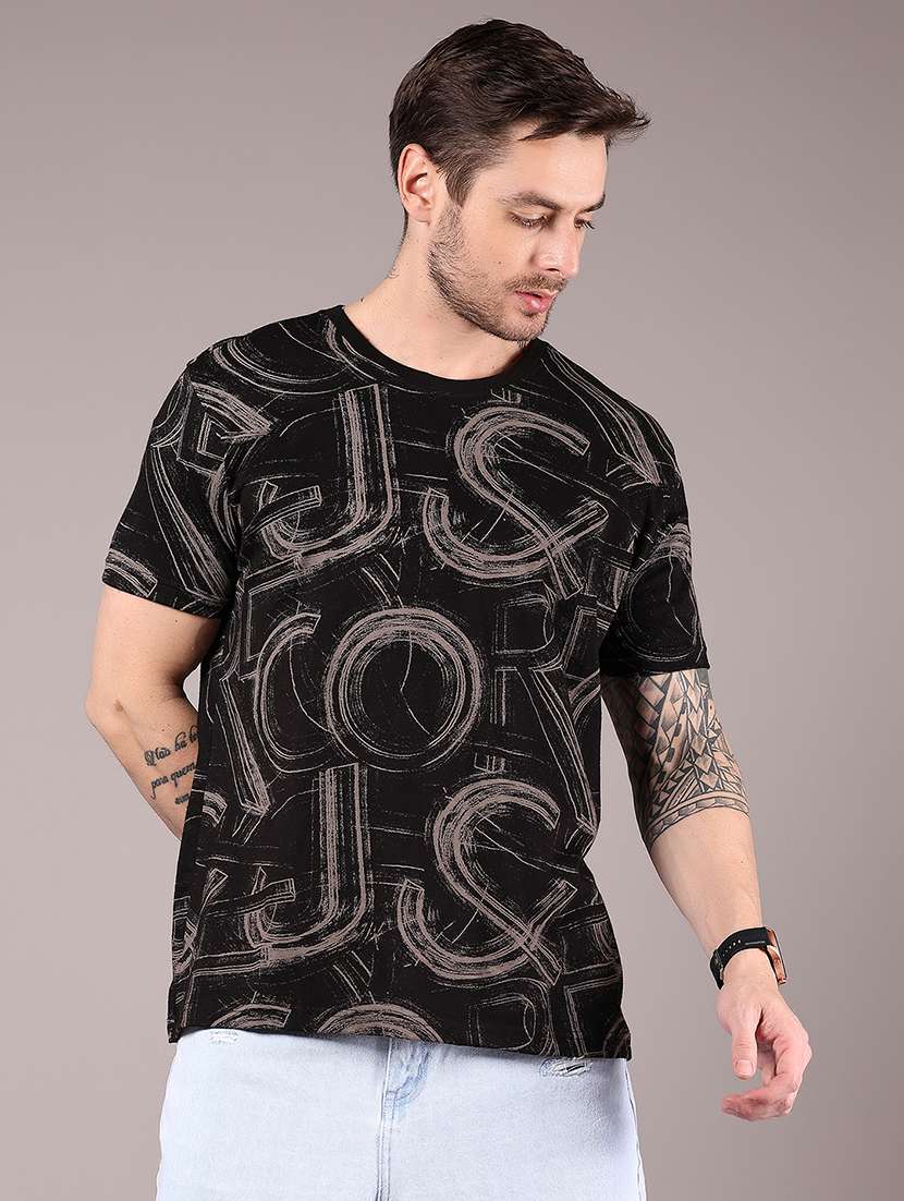 black cotton all over print tshirt