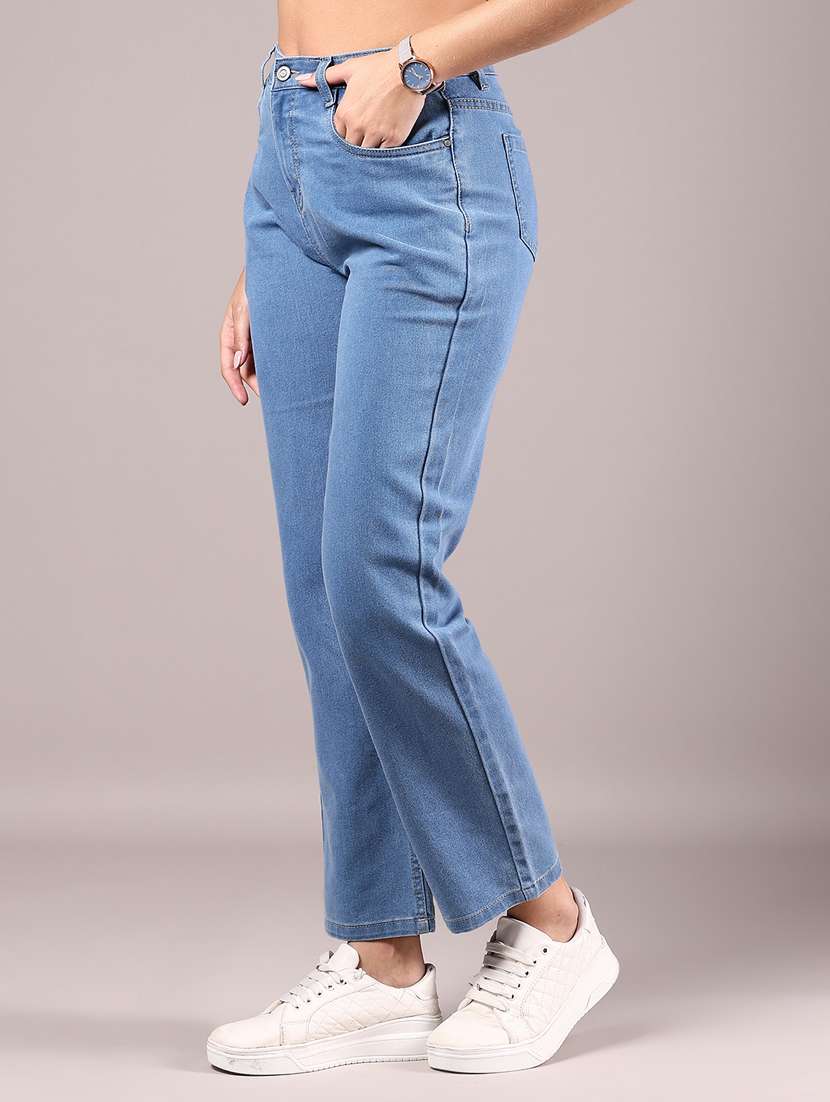 women blue solid high rise straight fit jeans - 21874333 - Standard Image - 3